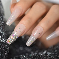 Trapezoid French Nail Crystal AB Shine Decorative False Nails Long Ballerina Rhinestones Press On Fingernail - Divine Diva Beauty