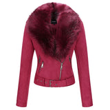 Thick Warm Faux Suede Short Coat Detachable Faux Fur Collar Leather Jackets Outerwear - Divine Diva Beauty