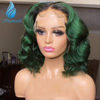 Ombre Green Color 13*6*1 Lace Front Human Hair Wigs Brazilian Remy Hair Short Bob Wigs With Baby Hair - Divine Diva Beauty