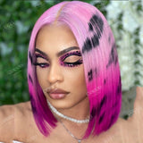 Cheetah Color Hlaf Black Half Rainbow highlight Ombre Lace Front Human Hair Wigs  Pre Plucked Brazilian Remy Transparent Lace Wigs Women - Divine Diva Beauty