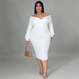 V Neck Solid Color Dew Shoulder dress plus size avail - Divine Diva Beauty
