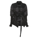 Black Belted Puffer Jackets outerwear - Divine Diva Beauty