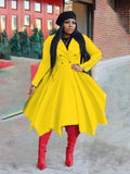 Winter Long Sleeve Double Button Classic Irregular Pleated Skirt Long Trench outerwear plus size avail - Divine Diva Beauty