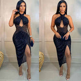Glitter Sparkly Bodycon Dress Side Slit Evening Backless Club Party Dress plus size avail - Divine Diva Beauty