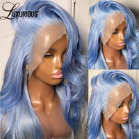 Haze Blue highlight Body Wave Human Hair Wigs HD Lace Frontal Wig Transparent Lace - Divine Diva Beauty