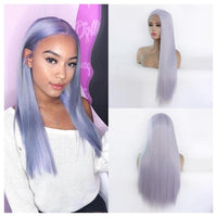 Long Straight Soft Hair Blue Wig  For Women Colored Blonde/Yellow/Grey/Red/Orange Lace Front Wig Synthetic Hair - Divine Diva Beauty