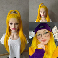 Long Straight Soft Hair Blue Wig  For Women Colored Blonde/Yellow/Grey/Red/Orange Lace Front Wig Synthetic Hair - Divine Diva Beauty