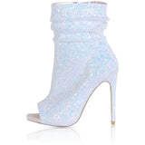 Glitter Round Peep Toe Pleated ankle shoe boot 11+ - Divine Diva Beauty