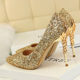 Lady Glitter Metal Carving pump heels shoes - Divine Diva Beauty