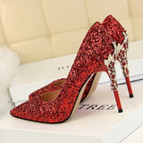 Lady Glitter Metal Carving pump heels shoes - Divine Diva Beauty