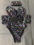 Sequins Leotard V-neck Low Chest Half Hip Bodysuit - Divine Diva Beauty