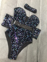 Sequins Leotard V-neck Low Chest Half Hip Bodysuit - Divine Diva Beauty