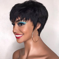 Short Pixie Cut Human Hair Wigs With Bangs Brazilian Straight Remy Hair Wigs - Divine Diva Beauty