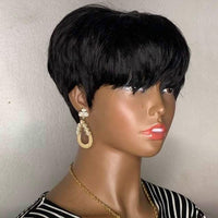 Short Pixie Cut Human Hair Wigs With Bangs Brazilian Straight Remy Hair Wigs - Divine Diva Beauty