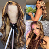 Highlight Wig Human Hair Ombre Lace Front Wig Brazilian Hair Wigs  30 Inch Honey Blonde Body Wave Lace Front Wig - Divine Diva Beauty