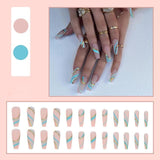 24Pcs Golden Line Manicure Fake Nails Long Ballerina Wearable Coffin False Nails Full Cover Acrylic Nail Tips Press On Nails - Divine Diva Beauty