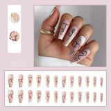 24Pcs Golden Line Manicure Fake Nails Long Ballerina Wearable Coffin False Nails Full Cover Acrylic Nail Tips Press On Nails - Divine Diva Beauty