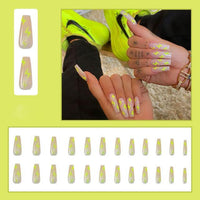 24Pcs Golden Line Manicure Fake Nails Long Ballerina Wearable Coffin False Nails Full Cover Acrylic Nail Tips Press On Nails - Divine Diva Beauty