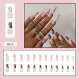 24Pcs Golden Line Manicure Fake Nails Long Ballerina Wearable Coffin False Nails Full Cover Acrylic Nail Tips Press On Nails - Divine Diva Beauty