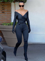 Off Shoulder Long Sleeve Bodysuit Bodycon - Divine Diva Beauty