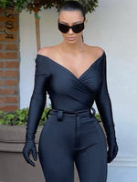 Off Shoulder Long Sleeve Bodysuit Bodycon - Divine Diva Beauty