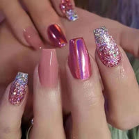 24pcs press on nails Sky Blue Glitter Gradient Ballerina False Nails With Design Wearable Coffin Fake Nails Full Cover Nail Tips - Divine Diva Beauty