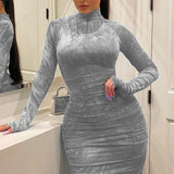 Bodycon Dress Pleated Long Sleeve Dresses plus size avail - Divine Diva Beauty