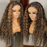 Highlight Deep Wave Wig Transparent Lace Wigs Wet And Wavy Curly Lace Front Human Hair Wigs T Part Ombre Deep Wave Frontal Wig - Divine Diva Beauty