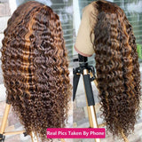 Highlight Deep Wave Wig Transparent Lace Wigs Wet And Wavy Curly Lace Front Human Hair Wigs T Part Ombre Deep Wave Frontal Wig - Divine Diva Beauty