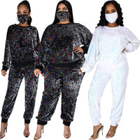 Two Piece Set Long Sleeve Crew Neck Tops and Pants Sets Sequins Winter Tracksuit 2 peice plus size avail - Divine Diva Beauty