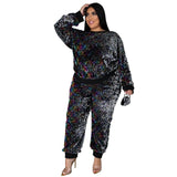 Two Piece Set Long Sleeve Crew Neck Tops and Pants Sets Sequins Winter Tracksuit 2 peice plus size avail - Divine Diva Beauty