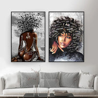 African American Black Woman Art Print Poster Afro Black Girl Queen Power Canvas Painting Wall Pictures Girls Room Home Decor - Divine Diva Beauty