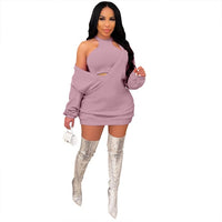 Mini Skirt Long-Sleeved Sweater Two-Piece dress - Divine Diva Beauty