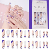 French Purple Wave Pattern With Heart-shaped Design False Nails Wearable Coffin Ballerina Fake Nails Full Cover Press On Nails - Divine Diva Beauty