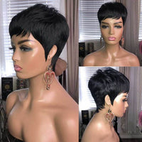 613 Blonde Pixie Short Cut Bob Wig With Bangs Wave Wavy Human Hair Wig Brazilian Straight Wig Machine Made Wig - Divine Diva Beauty