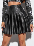 Pleated Skirt, High W PU Leather A-Line Short Skirt - Divine Diva Beauty