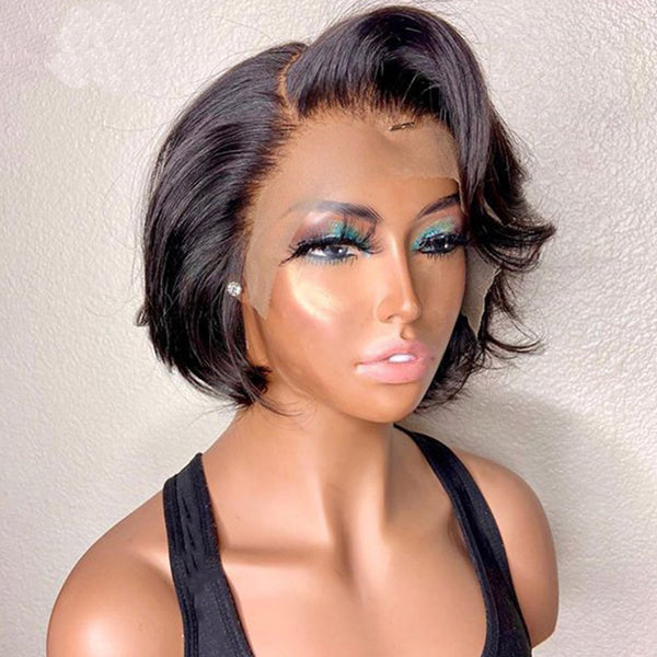 Short Bob Wig Pixie Cut Wig Straight Human Hair Wigs Cheap T Part Transparent Lace Side Part Wig Pre Plucked Hairline - Divine Diva Beauty