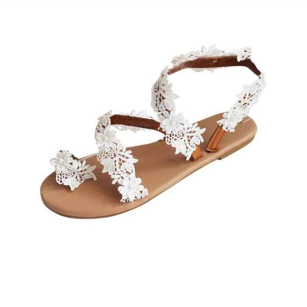 Roman Flat Flower Casual Sandals Slippers Bohemia Beach Shoes - Divine Diva Beauty