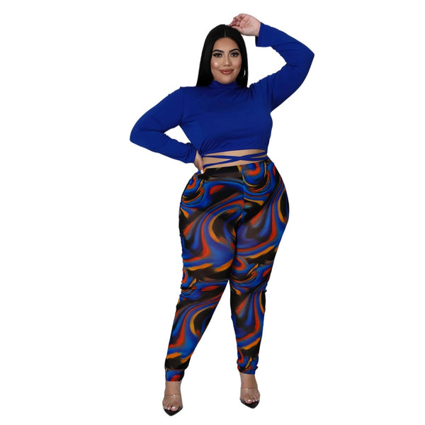 Two Pieces Set Plus Size avail Full Sleeve T-Shirt And Printed Pants Trousers Suit Matching Set - Divine Diva Beauty