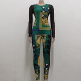 Print Mesh Elasticity Skinny Long Pant Jumpsuit bodysuit - Divine Diva Beauty