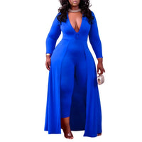 Plus Size avail Jumpsuit Solid Full Sleeve V-neck bodysuit - Divine Diva Beauty