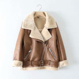 Thick Faux Leather Fur Sheepskin Aviator Jacket outerwear - Divine Diva Beauty