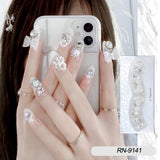 nails with designs acrylic for nail Imitation Pearl Lace Bowknot press on nails Charming Pre Design fake nails with glue - Divine Diva Beauty