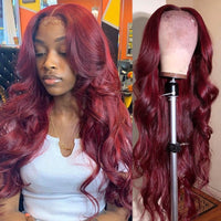 Body Wave Lace Front Wig Human Hair Wigs For Women Burgundy Hd Transparent Frontal Pre Plucked Brazilian 99j Lace Front Wig - Divine Diva Beauty