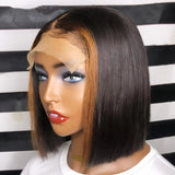 Bone Straight Lace Frontal Wig For Brazilian Highlight Ombre Short Bob 4x4 Lace Closure Human Hair Wig Glueless Wig - Divine Diva Beauty