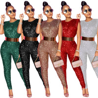 O-neck  Sequins Glitter Sleeveless Jumpsuit - Divine Diva Beauty