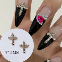 3D Nail Art Charms Silver Cross Shape Deco Metal Charms Crystal Rhinestone for Acrylic Gel Nails Manicure Decoration Tool - Divine Diva Beauty