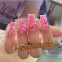 Pink Long Coffin Rhinestone Gradient False Nails Wearable Ballerina Fake Nail Full Cover Press on Nail Tip Decor With Glue 24pcs - Divine Diva Beauty