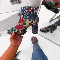 Ankle Boots High Heels Pattern Zip Shoes - Divine Diva Beauty