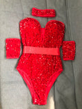 Sequins Leotard V-neck Low Chest Half Hip Bodysuit - Divine Diva Beauty